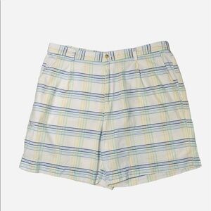 SADDLEBRED Mens Shorts White Blue Yellow Plaid Size 40 Waist